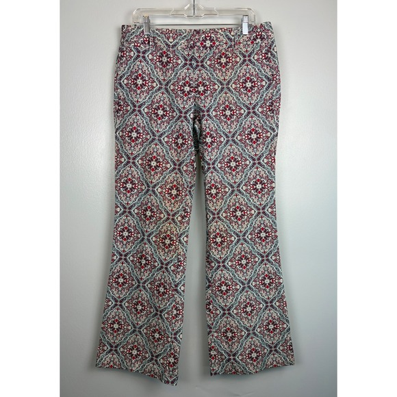 J. Crew Pants - NWOT J Crew City Fit Wide Leg Pants Size 10 Blue Red Geometric Medallion Cotton